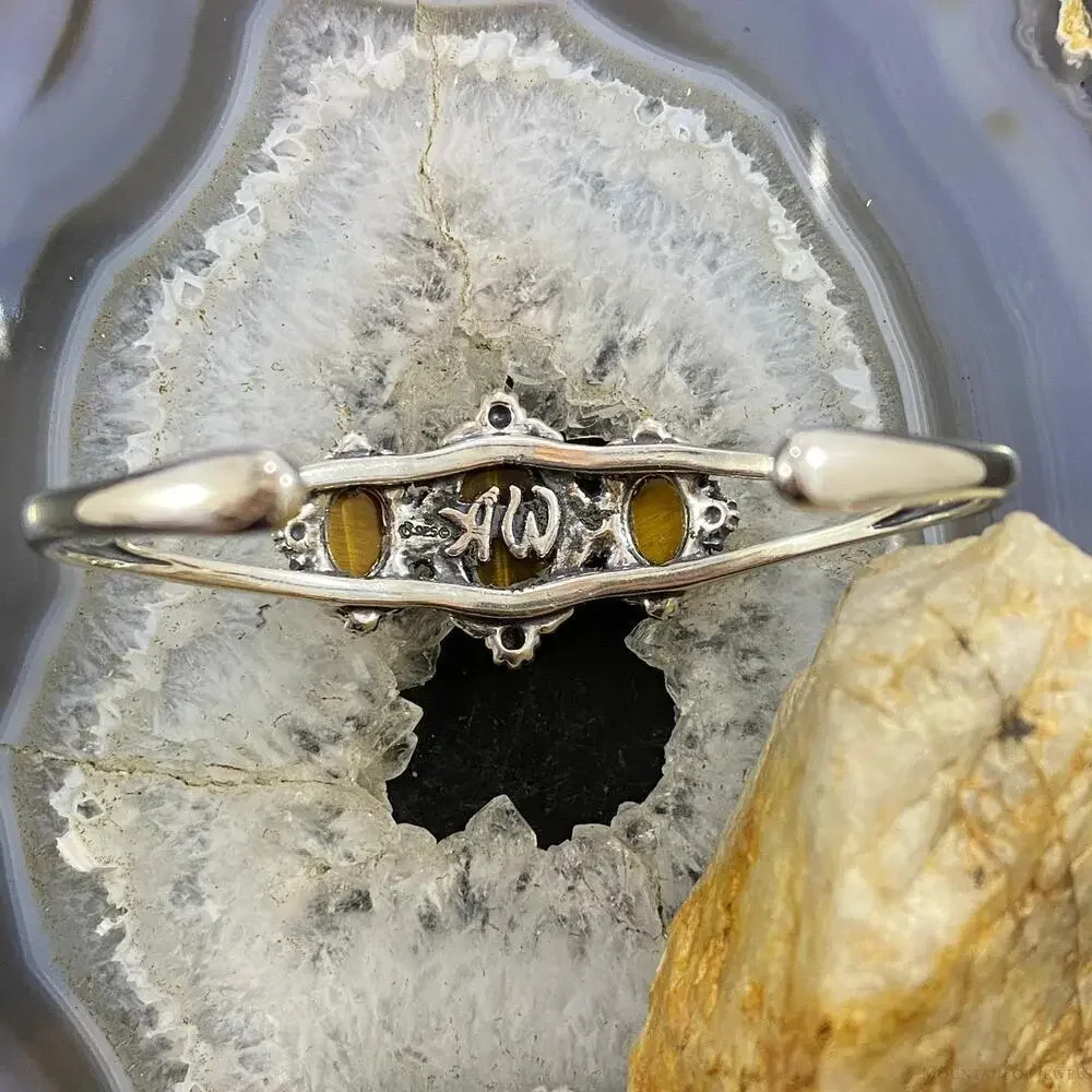 Carolyn Pollack Vintage Southwestern Style Sterling Tiger Eye Decorated Bracelet